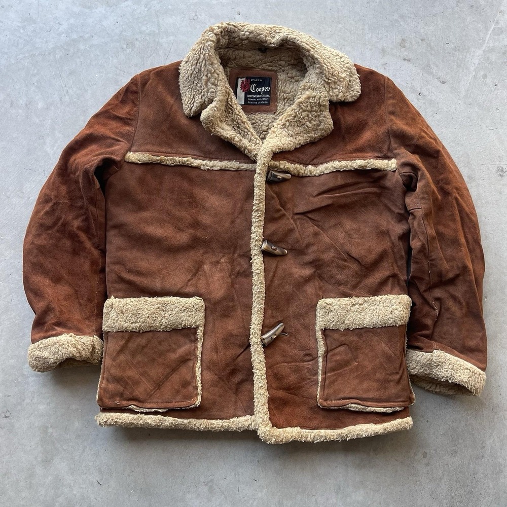 VTG 60s Shearling Coat Mens 44 L Rancher Jacket Cooper Sheepskin Suede Western‎